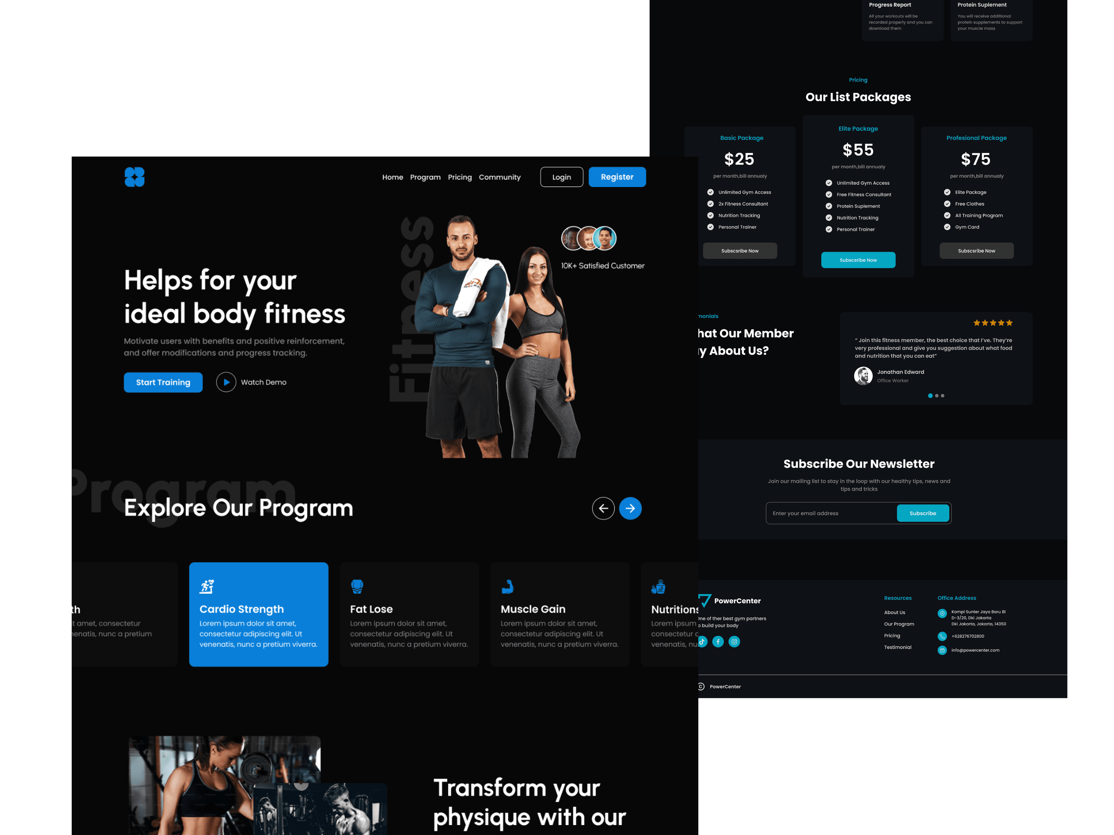 Fitness app landing page design